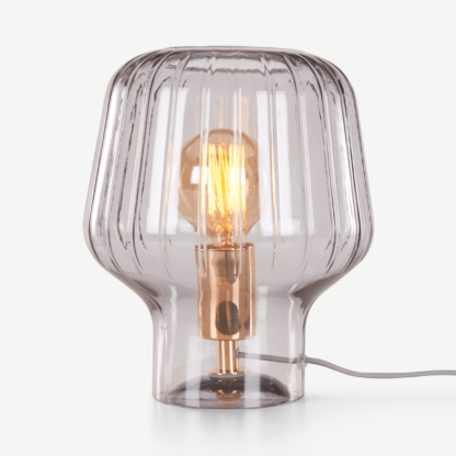 c18759e6387c5342dab1ba8a4df093f34350676907009e2bceff3453247b5fd4.png An Image of Ewer Table Lamp, Smoke Glass and Polished Copper