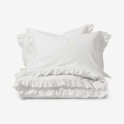 An Image of Attara 100% Organic Cotton Duvet Cover + 2 Pillowcases, King, Off-White