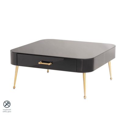 An Image of Mason Black Glass Coffee Table – Brushed Gold Legs