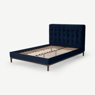 An Image of Lavelle King Size Bed, Ink Blue Velvet & Walnut Stain Legs