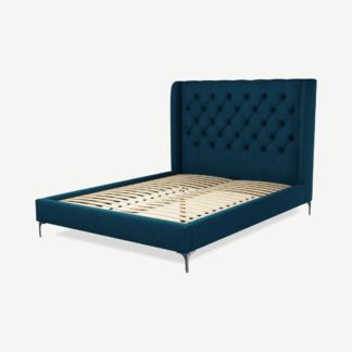 An Image of Romare King Size Bed, Shetland Navy Wool with Nickel Legs