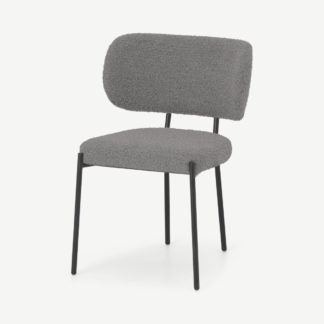 An Image of Asare Dining Chair, Steel Boucle & Black Leg