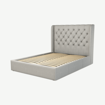 An Image of Romare King Size Bed with Storage Drawers, Ghost Grey Cotton