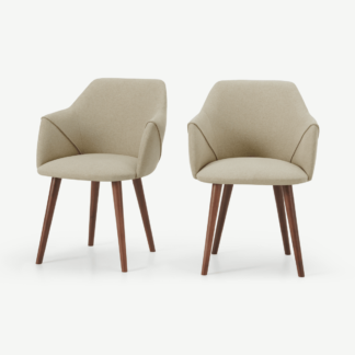 An Image of Lule Set of 2 Carver Dining Chairs, Ecru and Walnut Leg