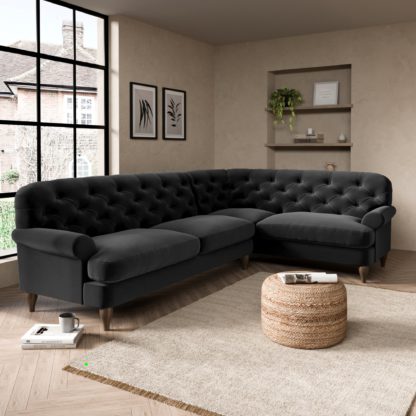 An Image of Canterbury Luxury Velvet Right Hand Corner Sofa Luxury Velvet Black