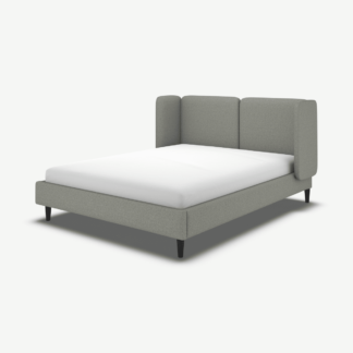 An Image of Ricola Super King Size Bed, Wolf Grey Wool with Black Stain Oak Legs