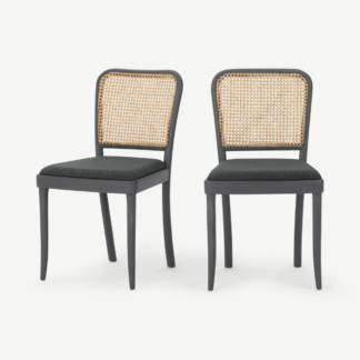 An Image of Set of 2 Raleigh Dining chairs, Charcoal and Rattan