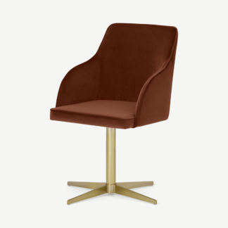 An Image of Keira Office Chair, Warm Caramel Velvet & Brass
