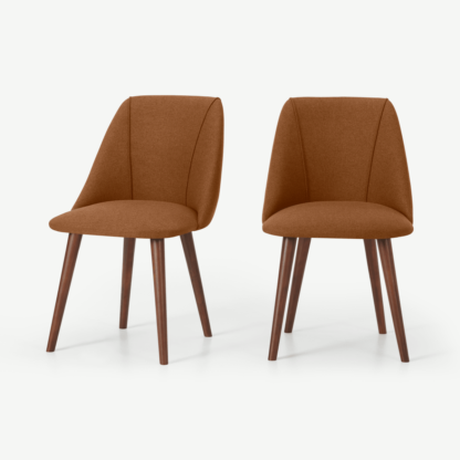 An Image of Lule Set of 2 Dining Chairs, Dune Orange & Walnut Leg