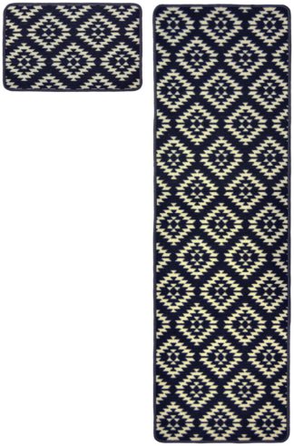 An Image of Homemaker Washable Geo Mat and Runner Set - 57x180cm - Navy