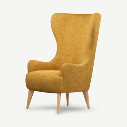 An Image of Bodil Accent Armchair, Imperial Yellow Fabric with Light Wood Legs
