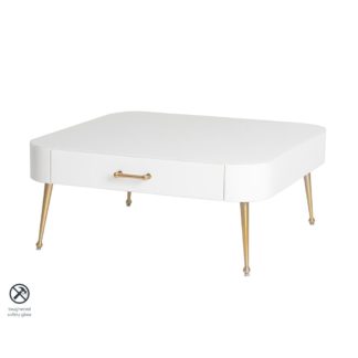 An Image of Mason White Glass Coffee Table – Brushed Gold Legs