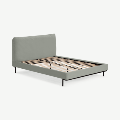 An Image of Harlow Super King Size Bed, Sage Green Velvet