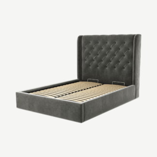 An Image of Romare Double Ottoman Storage Bed, Steel Grey Velvet