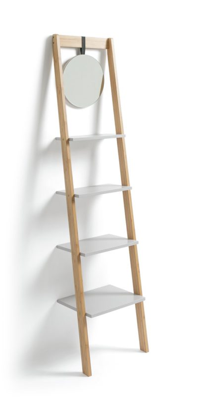 An Image of Habitat Bamboo Ladder with Mirror Shelving Unit - Two Tone