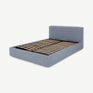 An Image of Bahra Double Ottoman Storage Bed, Washed Blue Cotton