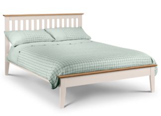 An Image of Salerno Ivory and Oak Finish Wooden Bed Frame - 4ft6 Double