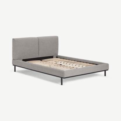 An Image of Perri Double Bed, Washed Grey Cotton