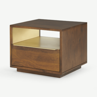 An Image of Anderson Bedside Table, Mango Wood & Brass