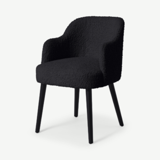 An Image of Swinton Carver Dining Chair, Black Faux Sheepskin with Black Legs