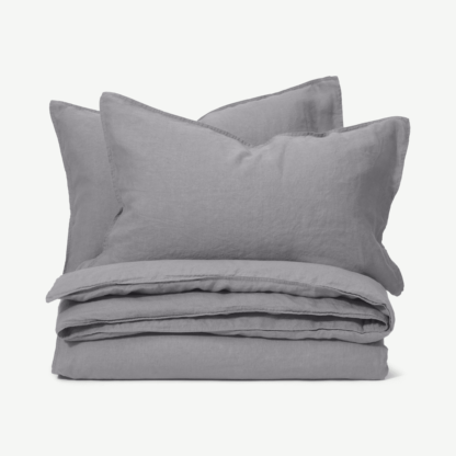 An Image of Brisa Linen Duvet Cover + 2 Pillowcases, Double, Steel