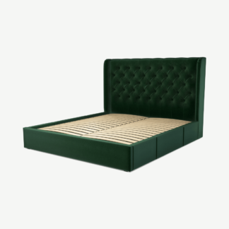 An Image of Romare Super King Size Bed with Storage Drawers, Bottle Green Velvet