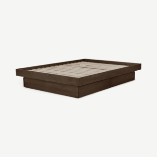 An Image of Meiko King Size Platform Bed with Drawer Storage, Walnut Stain Pine