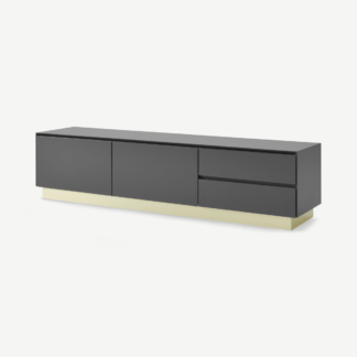 An Image of Elsdon Wide Media Unit, Charcoal Grey & Brass