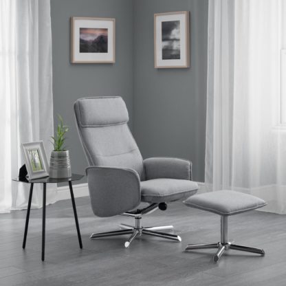 An Image of Aria Linen Recliner Chair and Stool Grey