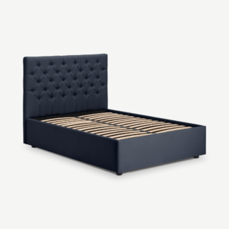 An Image of Skye King Size Bed with Ottoman Storage, Dark Blue Weave