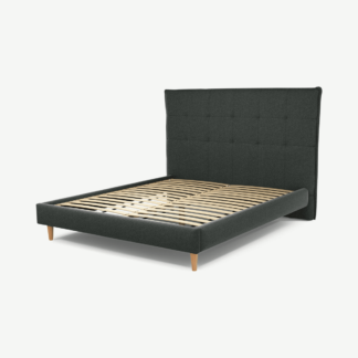 An Image of Lamas King Size Bed, Etna Grey Wool with Oak Legs