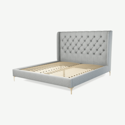 An Image of Romare Super King Size Bed, Wolf Grey Wool with Brass Legs