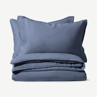 An Image of Brisa Linen Duvet Cover + 2 Pillowcases, Double, Blue Dusk
