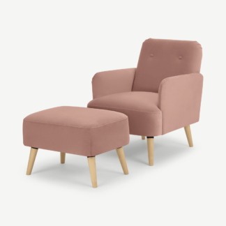 An Image of Elvi Accent Armchair and Footstool, Vintage Pink Velvet