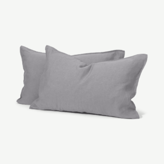 An Image of Brisa 100% Linen Pair of Pillowcases, Steel