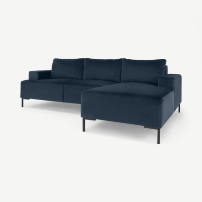 An Image of Frederik 3 Seater Right Hand Facing Compact Corner Chaise End Sofa, Ocean Blue Velvet