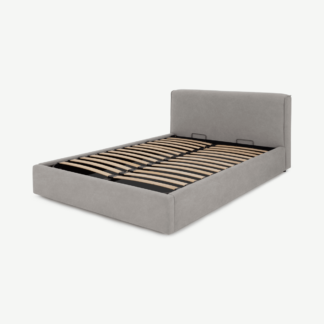 An Image of Bahra Double Bed with Ottoman Storage, Washed Grey Cotton
