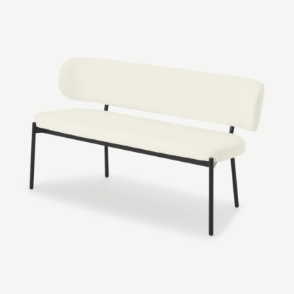 An Image of Asare Dining Bench, Whitewash Boucle with Black Legs