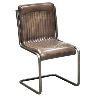 An Image of Astin Buffalo Leather Striped Dining Chair - Brown - Leather - W55 x D61 x H85cm - Barker & Stonehouse