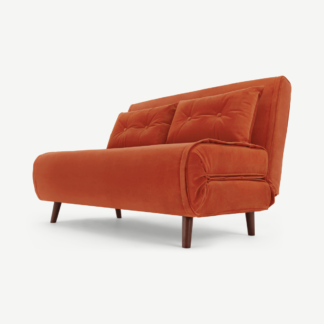 An Image of Haru Small Sofa bed, Tangerine Orange Velvet