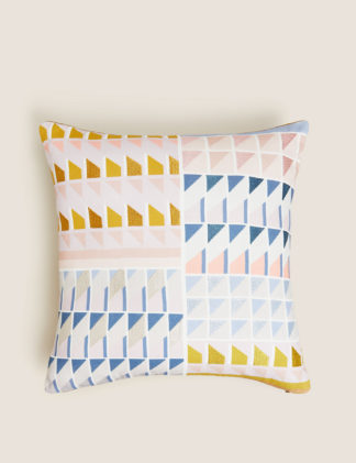 An Image of M&S Cotton Geometric Embroidered Cushion
