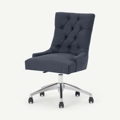 An Image of Flynn Office Chair, Atlantic Blue Linen Mix with Chrome Legs