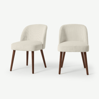 An Image of Swinton Set of 2 Dining Chairs, Ecru Corduroy Velvet with Walnut Legs