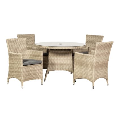 An Image of Lisbon 4 Seat Round Dining Set Cream