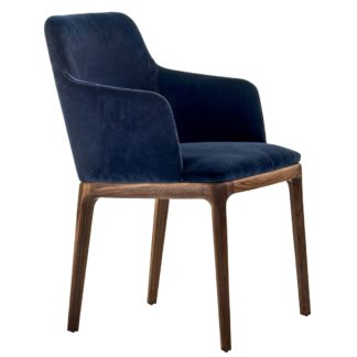 An Image of Riva 1920 Cloe Armchair, Walnut and Navy Harold Velvet