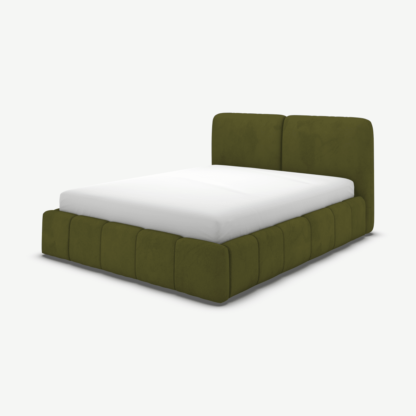 An Image of Maxmo Double Bed with Storage Drawers, Nocellara Green Velvet