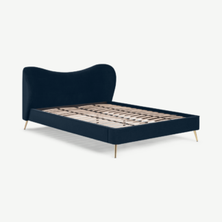 An Image of Kooper Double Bed, Sapphire Blue Velvet