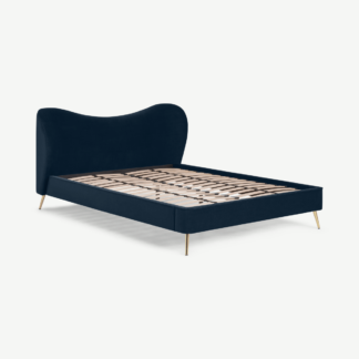 An Image of Kooper King Size Bed, Sapphire Blue Velvet