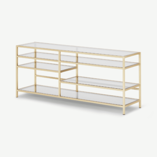 An Image of Connelly TV Shelving Unit, Brass & Smoked Glass
