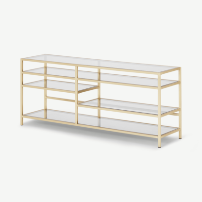 An Image of Connelly TV Shelving Unit, Brass & Smoked Glass
